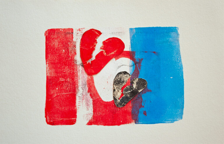 This is a monoprint collage of a flag tat is red
