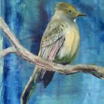 An oil painting piece of a great crested flycatcher