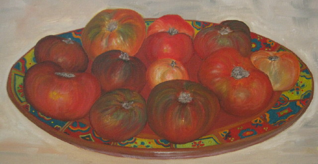 Oil Painting showcasing a bowl of red tomatoes